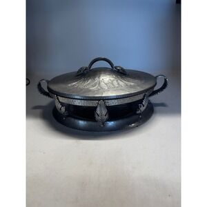 Vintage Continental Hand Wrought Hammered Aluminum Casserole Dish Holder w/Lid